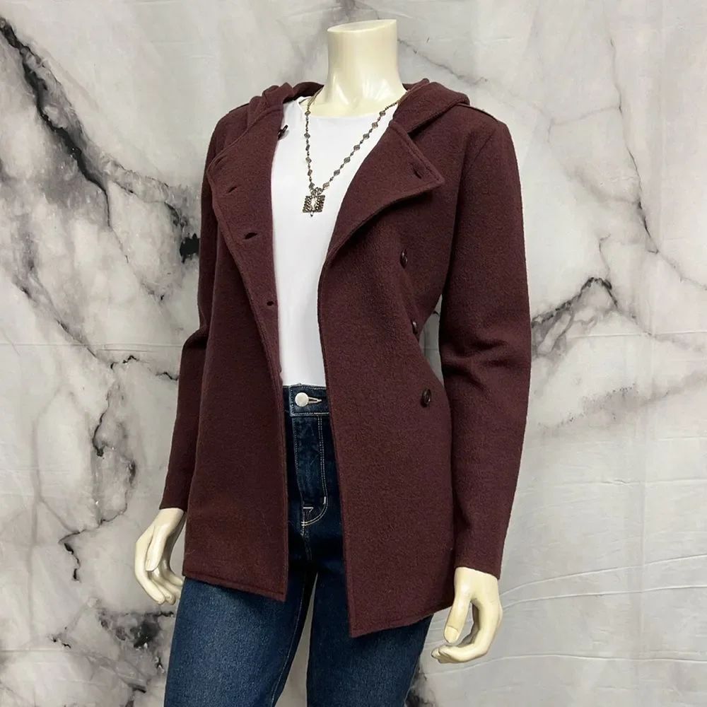 * Garnet Hill plum boiled wool jacket - Picture 2 of 8